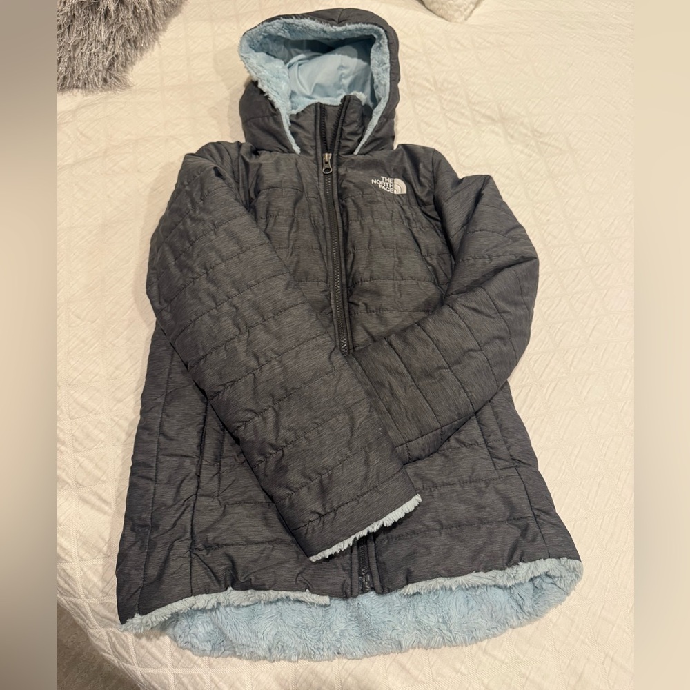 The North Face Charcoal Jacket with Light Blue Lining